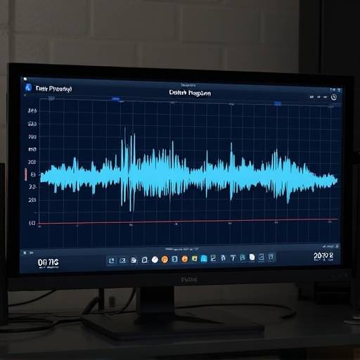 音源の周波数スペクトルが表示されたモニタースクリーン